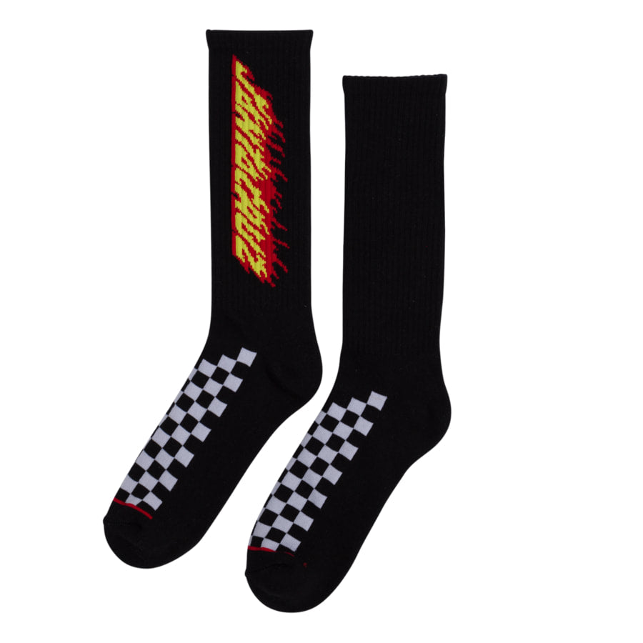 Check Ringed Flamed Dot Crew Socks (Black)