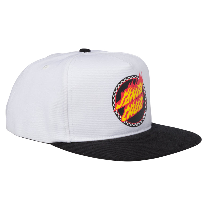 Check Ringed Flamed Dot Snapback Hat (White/Black)