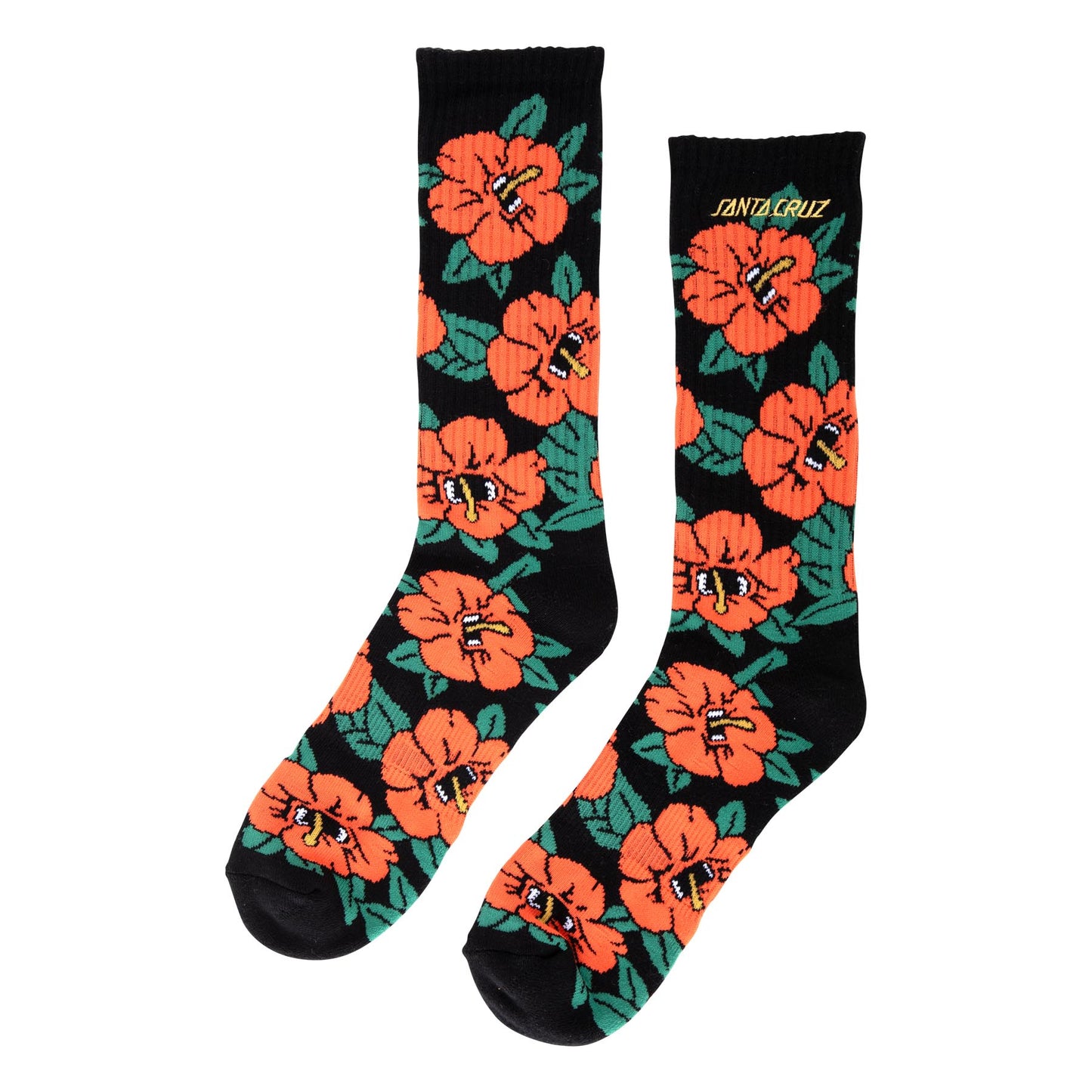 Screaming Hibiscus Mid Crew Socks (Red/Black)