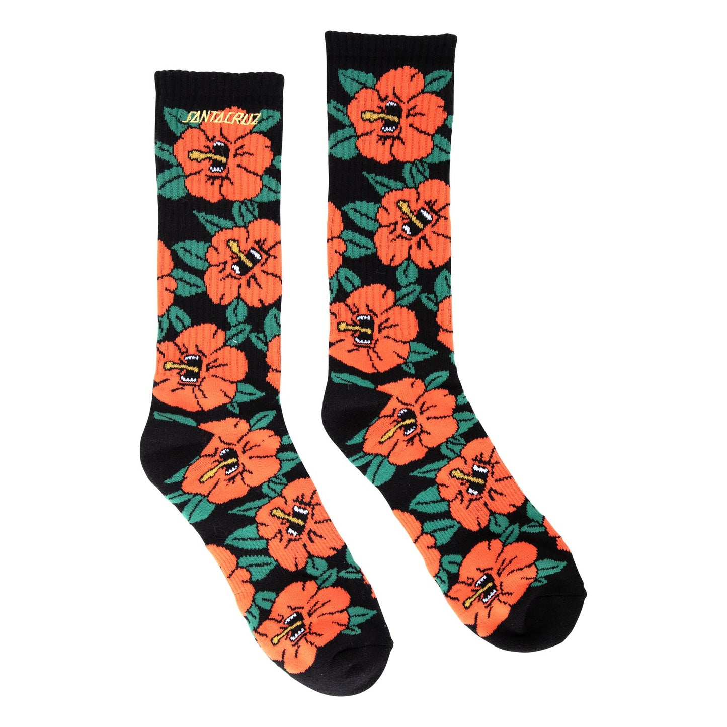 Screaming Hibiscus Mid Crew Socks (Red/Black)