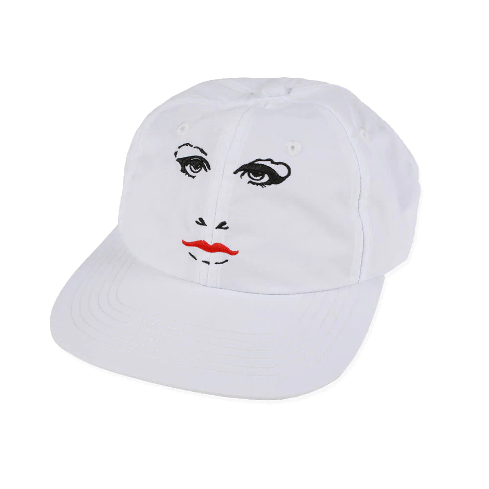Face Embroidered Nylon Snapback Hat (White)