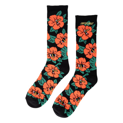 Screaming Hibiscus Mid Crew Socks (Red/Black)