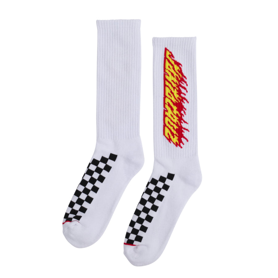 SANTA CRUZ CHECK RINGED FLAMED DOT CREW SOCKS (WHITE)