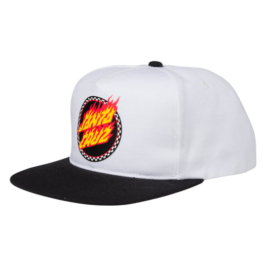 SANTA CRUZ CHECK RINGED FLAMED DOT SNAPBACK HAT (WHITE/BLACK)