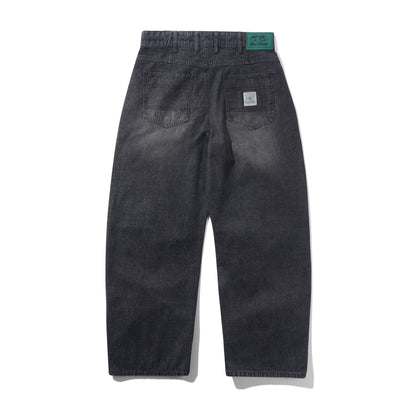 Wide Cut Denim Jeans (Streaky Black Wash)