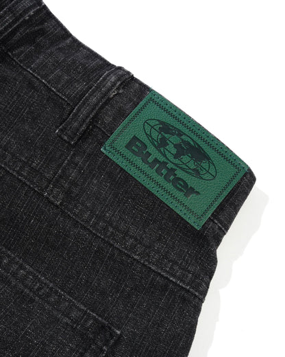 Wide Cut Denim Jeans (Streaky Black Wash)