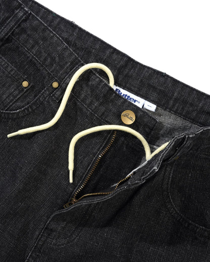 Wide Cut Denim Jeans (Streaky Black Wash)